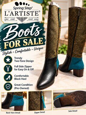 **Spring Step L'Artiste Women's Two-Tone Knee-High Boots – Size 6M**